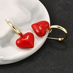 女性用真鍮エナメルダングルスタッドピアス  ハート  18KGP本金メッキ  36.5x19mm&nbsp;EJEW-G430-03G