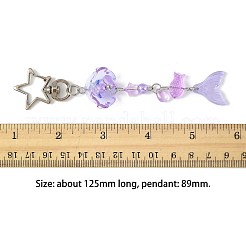 ガラス、ランプワーク、アクリルのペンダント装飾  花と魚  合金スイベルカニカン付き  暗い蘭  125mm&nbsp;KEYC-FS00033-01