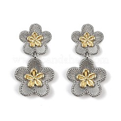 真鍮製ダングルスタンドピアス  花  プラチナ·ゴールデン  35x19mm&nbsp;EJEW-U059-02GP