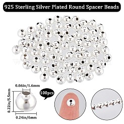 真鍮製スペーサービーズ  長持ちメッキ  ラウンド  925銀メッキ  6x5.5mm  穴：1.6mm  100のPCについて&nbsp;KK-BBC0012-18D