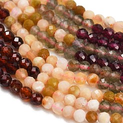 グラデーションカラーの天然イエローオパール、ガーネット、アパタイトのビーズ連売り  多面カット  ラウンド  3mm  穴：0.5mm  約123~124個/連  15.39''~15.67''（39.1~39.8センチメートル）&nbsp;GG-CBA1668-A09-3mm