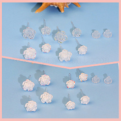 12ペア6スタイルの樹脂スタッドピアス  花バラ  ミックスカラー  6~7.5x6~7.5mm&nbsp;EJEW-SP0001-14