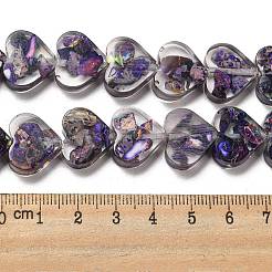 天然の染色されたインペリアルジャスパーと樹脂ビーズの連売り  ハート  暗紫色  14x16x5mm  穴：1.2mm  約13個/連  6.81インチ（17.3cm）&nbsp;G-G083-B02-01