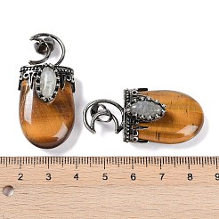 天然石タイガーアイペンダント  ムーンチャーム  ラックメッキアンティークシルバーメッキ真鍮金具付き  鉛フリー＆カドミウムフリー  43.5~45x20~22x14.5~15.5mm  穴：6.5x5mm&nbsp;G-L524-17AS-08
