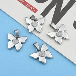 彼女のための変色しないバレンタインデーのアイデア 304 ステンレススチールペンダント  織り目加工の中心を持つ蝶  16x18x3.5mm  穴：4x6mm&nbsp;STAS-J001-02