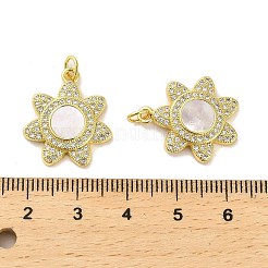真鍮マイクロパヴェクリアキュービックジルコニアペンダント  カドミウムフリー＆鉛フリー  シェルと  丸カン  18KGP本金メッキ  花  20.5x18x3mm  穴：3.5mm&nbsp;KK-K365-05A-G