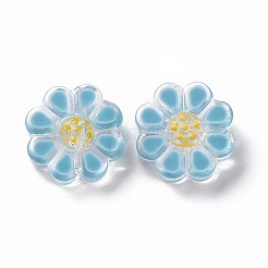 透明ガラスビーズ  エナメル  花  ミックスカラー  13.5x13.5x7mm  穴：1mm&nbsp;LAMP-B021-02