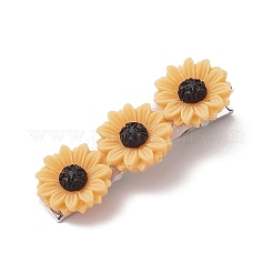 鉄フラットワニのヘアクリップ  樹脂ヒマワリと  プラチナ  46.5x16x14.5mm&nbsp;PHAR-JH00129