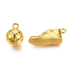 ラックメッキ合金ペタント  カドミウムフリー＆鉛フリー  体育館シューズでサッカー  ゴールドカラー  サッカー：20x15mm  穴：2.5mm  体育館シューズ：33x15x10  穴：2.5mm&nbsp;PALLOY-T084-01