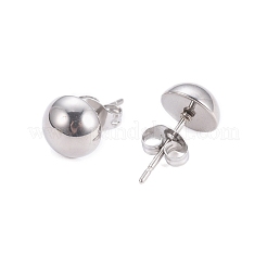 304ステンレススチールスタッドピアス  低刺激性のイヤリング  耳ナッツ  半円  ミックスカラー  8x5mm  ピン：0.7mm  6のペア/カード&nbsp;EJEW-I236-01