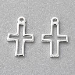 真鍮の小さなクロスチャーム  カドミウムフリー＆鉛フリー  長持ちメッキ  925銀メッキ  12.5x8x1mm  穴：1mm&nbsp;KK-H739-09S