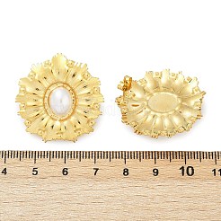 304ステンレススチールプラスチック模造真珠スタッドピアス  花  ゴールドカラー  30.5x30mm&nbsp;EJEW-U070-01G