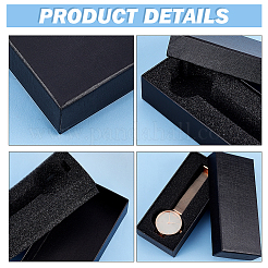 厚紙ウォッチボックス  内部のスポンジ  長方形  ブラック  14.5x6.5x3.2cm  内径：13.9x5.9x2.6のCM&nbsp;LS-CBOX-WH0009-02