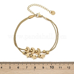 304ステンレススチールベネチアンチェーンマルチ連ブレスレット（女性用）  月＆星  18KGP本金メッキ  6-3/4インチ（17.2cm）&nbsp;BJEW-K291-01G