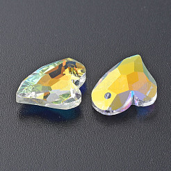 電気メッキガラスペンダント  シルバーメッキのボトム  多面カット  ハート  クリアAB  17x14x5mm  穴：1.2mm  24個/ボードについて  5ボード/ボックス&nbsp;EGLA-N006-017A