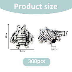 チベットスタイルの合金ビーズ300個。  ミツバチ  アンティークシルバー  10x10x3mm  穴：1.8mm&nbsp;FIND-FH0017-53