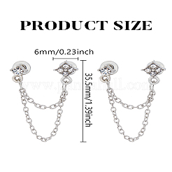 女性用クリスタルラインストーンスタッドピアス1組の亜鉛合金  菱形＆フラットラウンド  プラチナ  35.5x6mm&nbsp;EJEW-LP0004-69P