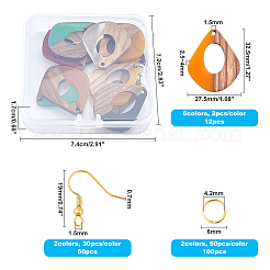 DIYダングルピアス作成キット  レジン＆ウッドペンダント付き  真鍮のピアスフックと丸カン  ティアドロップ  ミックスカラー&nbsp;DIY-OC0002-55