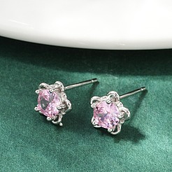 925スターリングシルバーキュービックジルコニアスタッドピアス  花  銀  7.5x8mm&nbsp;EJEW-V019-02P