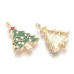 合金エナメルチャーム  カドミウムフリー＆鉛フリー  クリスマスツリー  ライトゴールド  グリーン  23.5x17x3mm  穴：1.5mm&nbsp;ENAM-S115-003