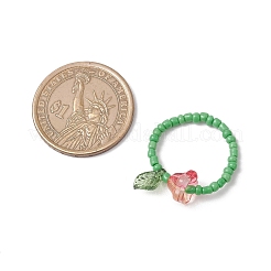 ガラスビーズとアクリルチャームの指輪  花  ミックスカラー  12mm  内径：18mm&nbsp;RJEW-TA00205