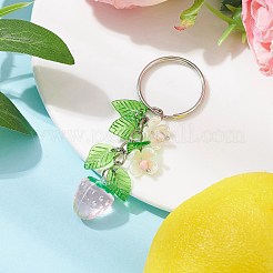 フルーツ&リーフのアクリルペンダントキーホルダー  アイアンキーホルダーリング付き  苺  7.25cm&nbsp;KEYC-JKC00680-05