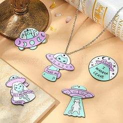 20個5スタイル不透明アクリルパーツ  ufo with cat & flat round with ufo & word i wanna leave  パープル  26~39x26~36.5x2mm  穴：1.8mm  4個/スタイル&nbsp;SACR-CJ0001-27