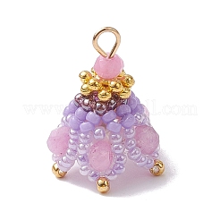 3個 3スタイルの天然混合宝石とガラスシードペンダント  花のチャーム  ミックスカラー  22x17mm  穴：2mm  1個/スタイル&nbsp;PALLOY-MZ00183