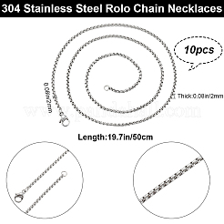 304ステンレススチールベネチアンチェーンネックレス10個  カニカン付き  ステンレス鋼色  19.7インチ（50cm）  2mm&nbsp;NJEW-BBC0001-11A