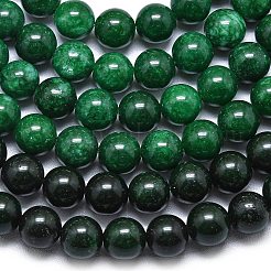 天然石マレーシアジェイドビーズ連売り  染め＆加熱  ラウンド  グリーン  14mm  穴：1.5mm  約27個/連  14.96インチ（38cm）&nbsp;G-L645-A01-14mm-17