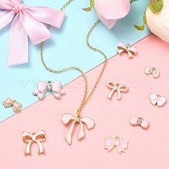 60個10スタイルアロイエナメルペンダント  蝶結び  ピンク  9~26.5x12~26x1~5mm  穴：1.4~3mm  6個/スタイル&nbsp;ENAM-CJ0006-32