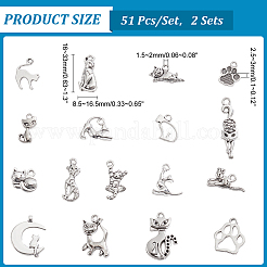 合金のチベット風チャーム  猫のチャーム  アンティークシルバー  16.5~33x8.5~16.5x2.5~3mm  穴：1.5~2mm  51個/セット  2セット/箱&nbsp;FIND-HY0002-86