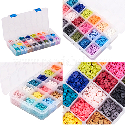 手作り樹脂粘土ビーズ  ジュエリー工芸用品のDIY用  ディスク/フラットラウンド  ミックスカラー  6x1mm  穴：2mm  24色  約285~300PCS /カラー  6840~7200個/箱&nbsp;CLAY-PH0001-13-6mm