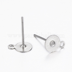 変色しない304ステンレススチールスタッドピアス金具  カン付き  ピアスポスト  ステンレス鋼色  8.5x6mm  穴：1.2mm  ピン：0.8mm&nbsp;STAS-K154-63P