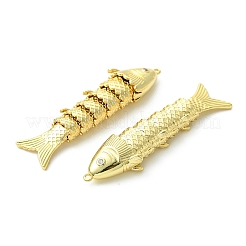 真鍮製マイクロパヴェキュービックジルコニアビッグサイズペンダントトップ  魚のチャーム  カドミウムフリー＆鉛フリー  ラックめっき  長持ちメッキ  丸カン付き  18KGP本金メッキ  透明  63x16x10mm  穴：1.6mm&nbsp;KK-C143-52C-G