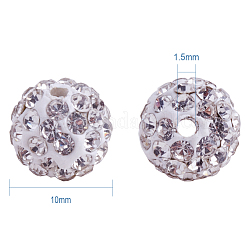 パヴェボールディスコビーズ  樹脂粘土ラインストーンビーズ  ラウンド  クリスタル  10mm  穴：1.5mm  約100個/箱&nbsp;RB-PH0003-10mm-9