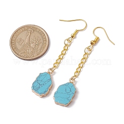 ナゲット合成ターコイズダングルイヤリング  ゴールデンアイアンチェーンタッセルイヤリング  63x12mm&nbsp;EJEW-JE05683-01
