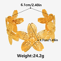 ヨーロッパとアメリカのスタイルの花の304ステンレススチールカフバングル女性用  18KGP本金メッキ  内径：2-3/8インチ（6.1cm）&nbsp;RD8842-2