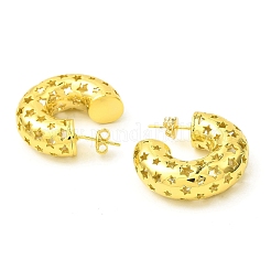 中空星真鍮スタッドピアス  ハーフフープピアス  鉛フリー＆カドミウムフリー  18KGP本金メッキ  30x10mm  ピン：12x0.8mm&nbsp;EJEW-K245-38G-01