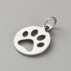 犬の足跡型のステンレスペンダント  丸カン付き  フラットラウンド  ステンレス鋼色  14x12x1mm  穴：3mm&nbsp;FIND-WH0817-067A-P