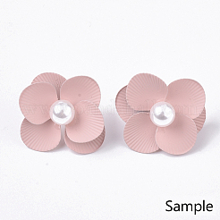 スプレー塗装された鉄のスタッドのイヤリングのセッティング  ピアスバックキャッチ/イヤーナット付き  花  ライトスカイブルー  30x29~30x11mm  ピン：1mm&nbsp;IFIN-N004-01D