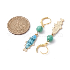 合金フィッシュダングルフレンチフックピアス  合成ターコイズビーズと  ミックスカラー  58x10.5mm&nbsp;EJEW-JE05639
