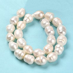 天然養殖淡水パールビーズ連売り  ライス  グレードA  パパイヤホイップ  13.5~14.5x11~12mm  穴：0.6mm  約25~27個/連  13.78~14.17''（35~36センチメートル）&nbsp;PEAR-E016-109
