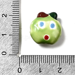 手作りの陶器ビーズ  手描きの陶器ビーズ  りんご  ファミーユは磁器バラ  グリーン  16.5~17x16x8~9mm  穴：1.6mm&nbsp;PORC-D024-01B
