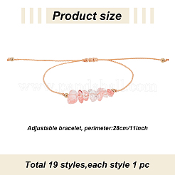 19個19スタイルの天然＆合成混合宝石＆ガラスチップ編みビーズブレスレットセット（女性用）  内径：3-3/4インチ（9.45cm）  1個/スタイル&nbsp;BJEW-AN0001-43