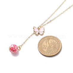 合金エナメル チャーム & レジン ビーズ ラリアット ネックレス  バレンタインテーマ 304 ステンレススチール製女性用ジュエリー  ピンク  15.98~16.02インチ（40.6~40.7cm）&nbsp;NJEW-JN03962