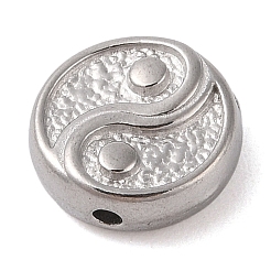 変色しない304ステンレススチールビーズ  ステンレス鋼色  陰陽  12x4.5mm  穴：1.4mm&nbsp;STAS-M061-02P-05