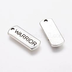 チベット風合金レクタングルペンダント  ワード戦士と  カドミウムフリー＆鉛フリー  アンティークシルバー  8x21x2mm  穴：2mm  約600個/1000g&nbsp;TIBEP-Q043-050-RS