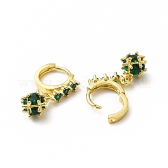 キュービックジルコニアボールダングルフープピアス  女性のための18KGP本金メッキ真鍮ジュエリー  鉛フリー＆カドミウムフリー  濃い緑  23mm  ピン：1mm&nbsp;EJEW-H093-15D-G