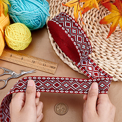エスニック風刺繍ポリエステルリボン  ジャカードリボン  服飾材料  花柄  暗赤色  1-1/4インチ（31.5mm）  約10.00ヤード（9.14m）/セット&nbsp;SRIB-PH0001-21